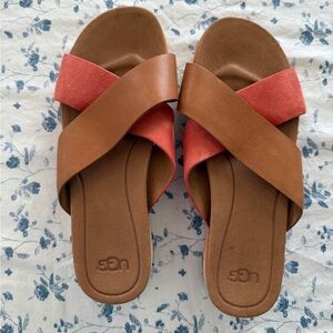 UGG Women's Tan and Pink Cross Strap Sandals